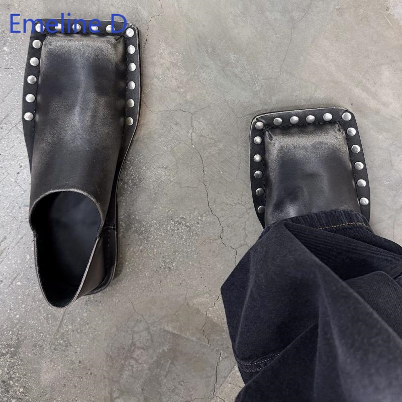 Flip Flop Leather Men - Унисекс-мюли с квадратным носком из состаренной